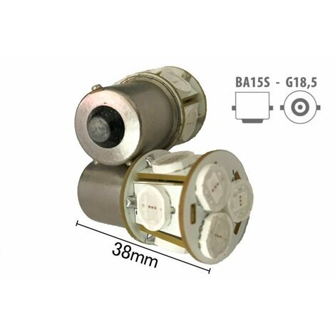 Coppia 2 Lampade Led BA15S 1156 P21W Con 8 Smd 9080 Colore Giallo Arancione 12V 4W