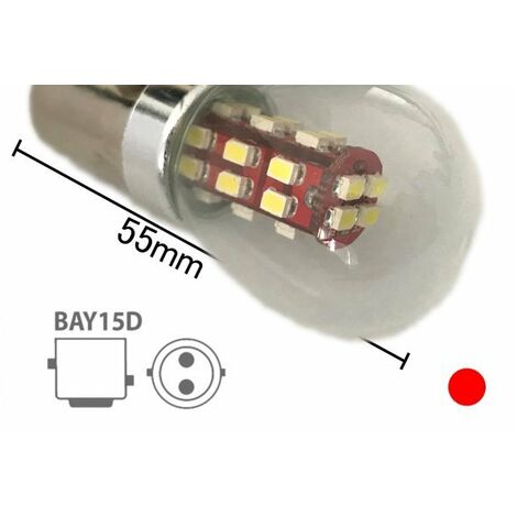 Coppia 2 Lampade Led BAY15D 1157 P21/5W Con 28 Smd 3014 Rosso 12V 2W Stessa Grandezza Originale