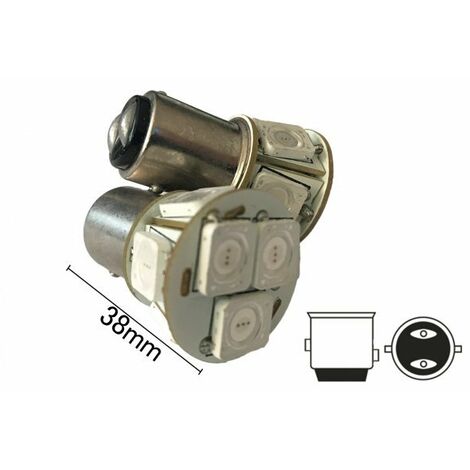 Coppia 2 Lampade Led BAY15D 1157 P21/5W Con 8 Smd 9080 Colore Rosso 12V 4W