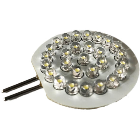 Coppia 2 Lampade Led G4 Con 28 Led F5 Colore Bianco Freddo 6000K 12V 2W Diametro 45mm