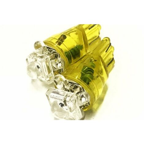 Coppia 2 Lampade Led T10 Con 1 Led F5 Flux + 4 Led F3 Colore Giallo Yellow 12V 0,2W
