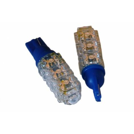 Coppia 2 Lampade Led T10 Con 13 Led F5 Flux Colore Blue Blu 12V 2W