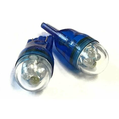 Coppia 2 Lampade Led T10 Con 4 Led F3 Cappuccio Tondo Colore Blu Blue 12V 0,2W