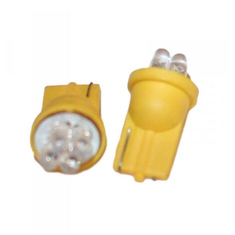 Coppia 2 Lampade Led T10 Con 4 Led F3 Colore Giallo Yellow 12V 0,2W