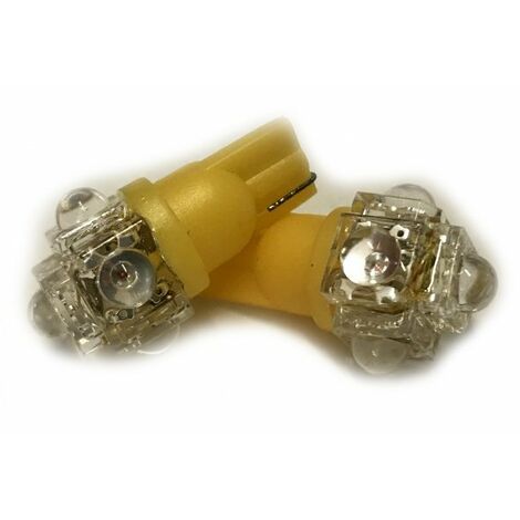 Coppia 2 Lampade Led T10 Con 5 Led F5 Flux Colore Giallo Yellow 12V 0,2W