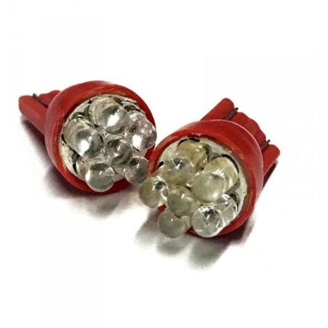 Coppia 2 Lampade Led T10 Con 6 Led F3 Colore Rosso Red 12V 0,2W
