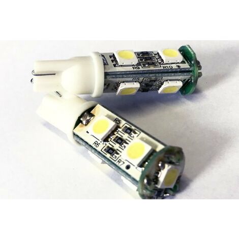 Coppia 2 Lampade Led T10 Con 7 Smd 5050 Colore Bianco Freddo 6000K 12V 1W