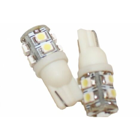 Coppia 2 Lampade Led T10 Con 9 Smd 3528 Colore Bianco Freddo 6000K 12V 1W