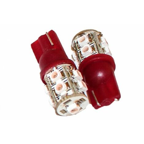 Coppia 2 Lampade Led T10 Con 9 Smd 3528 Colore Rosso Red 12V 1W