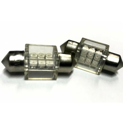 Coppia 2 Lampade Led T11 C5W Siluro 31mm Quadrato Con 6 Smd 3528 Colore Blu Blue 12V 1W