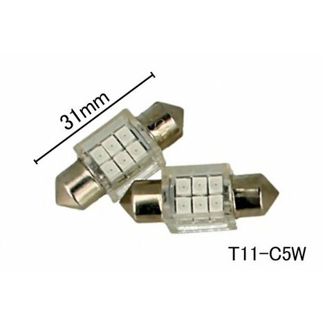 Coppia 2 Lampade Led T11 C5W Siluro 31mm Quadrato Con 6 Smd 3528 Colore Rosso Red 12V 1W