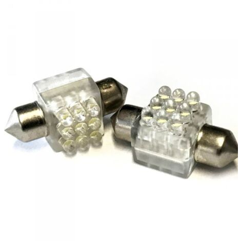 Coppia 2 Lampade Led T11 C5W Siluro 32mm Quadrato Con 9 Led F3 Colore Bianco Freddo 6000K 12V 0,2W