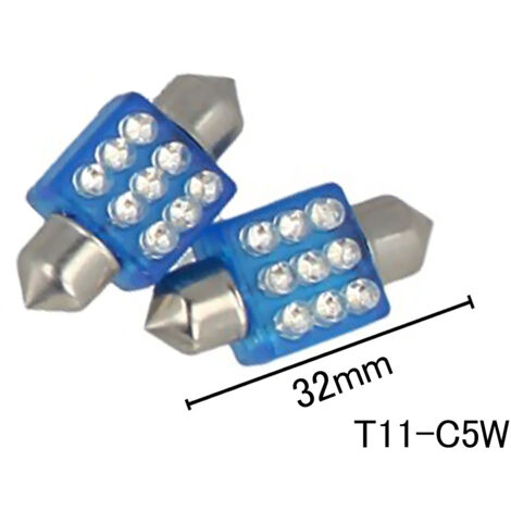 Coppia 2 Lampade Led T11 C5W Siluro 32mm Quadrato Con 9 Led F3 Colore Blue Blu 12V 0,2W