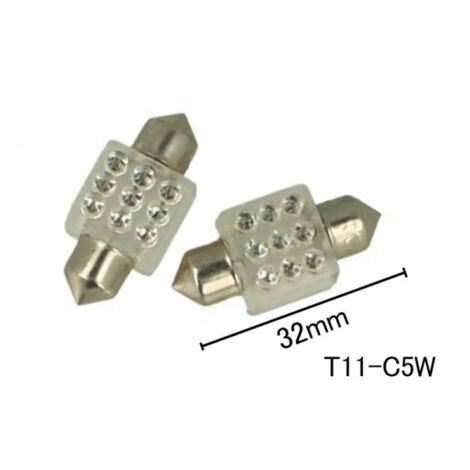 Coppia 2 Lampade Led T11 C5W Siluro 32mm Quadrato Con 9 Led F3 Colore Giallo Yellow 12V 0,2W