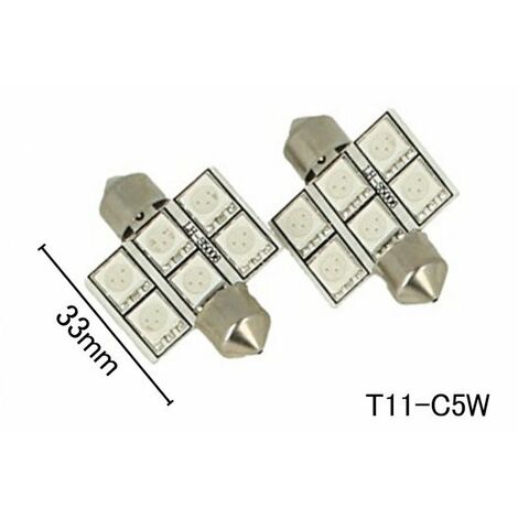 Coppia 2 Lampade Led T11 C5W Siluro 33mm Con 6 Smd 5050 Colore Verde 12V 1W