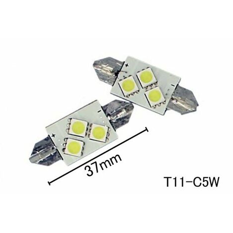 Coppia 2 Lampade Led T11 C5W Siluro 37mm Con 3 Smd 5050 Colore Bianco Freddo 6000K 12V 1W