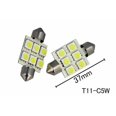 Coppia 2 Lampade Led T11 C5W Siluro 37mm Con 6 Smd 5050 Colore Bianco Freddo 6000K 12V 2W