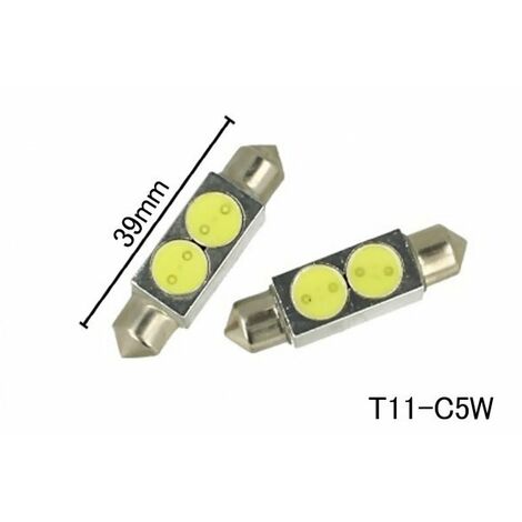 Coppia 2 Lampade Led T11 C5W Siluro 39mm Con 2 Power Led Colore Bianco Freddo 6000K 12V 2W