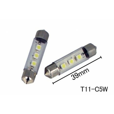 Coppia 2 Lampade Led T11 C5W Siluro 39mm Con 3 Smd 3528 Colore Bianco Freddo 6000K 12V 1W