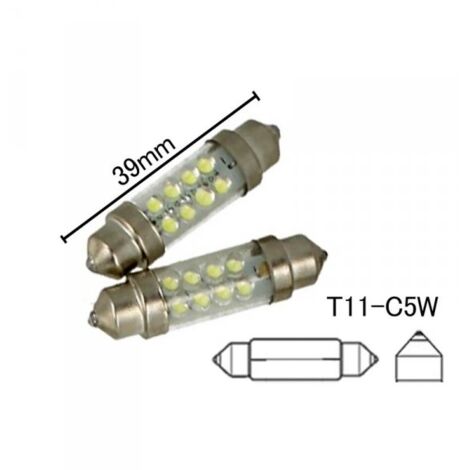 Coppia 2 Lampade Led T11 C5W Siluro 39mm Con 8 Led F3 Colore Bianco Freddo 6000K 12V 0,2W
