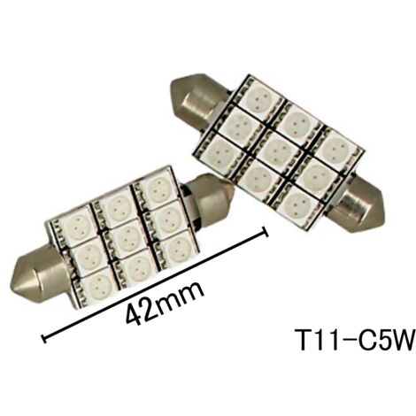 Coppia 2 Lampade Led T11 C5W Siluro 40mm Con 9 Smd 5050 Colore Blu Blue 12V 2W
