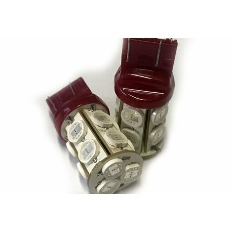 Coppia 2 Lampade Led T20 7443 W21/5W Con 13 Smd 9080 Colore Rosso 12V 6W