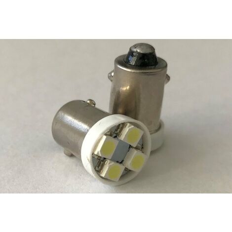 Coppia 2 Lampadine Led BA9S T4W Piedi Dritti Con 4 Smd 3528 Bianco Freddo 6000K 12V 0,2W
