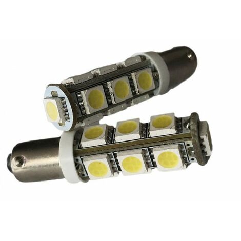 Coppia 2 Lampadine Led BAY9S H6W Piedi Storti Con 13 Smd 5050 Bianco Freddo 6000K 12V 1W