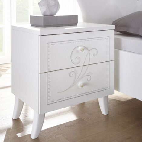 Coppia Comodini Funny a 2 cassetti linea Essenza in bianco opaco con serigrafia