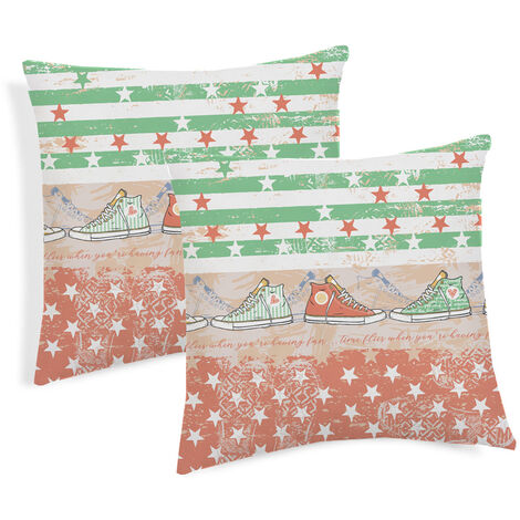 Coppia Cuscini Arredo Imbottiti 40x40 Disegno 80's Style Colore Arancio