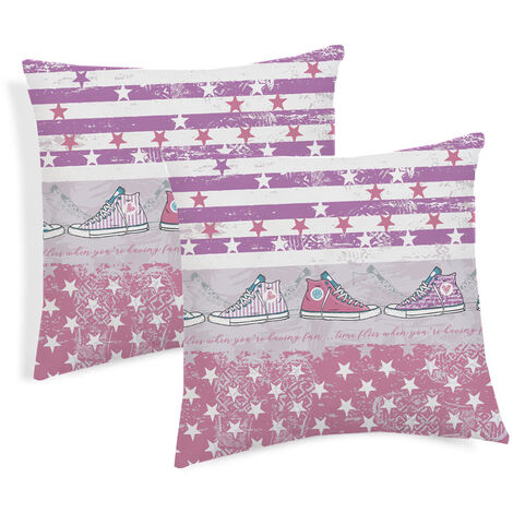 Coppia Cuscini Arredo Imbottiti 40x40 Disegno 80's Style Colore Rosa