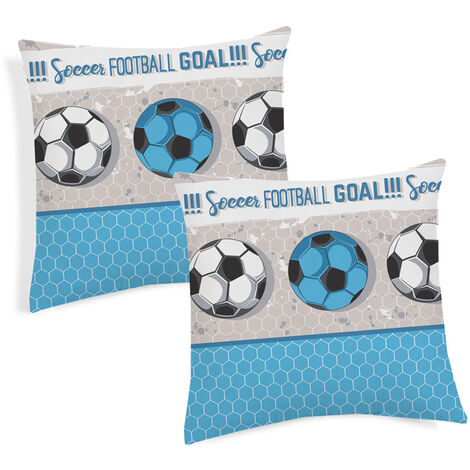 Coppia Cuscini Arredo Imbottiti 40x40 Disegno Calcio Colore Azzurro