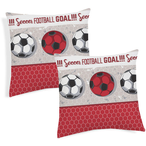 Coppia Cuscini Arredo Imbottiti 40x40 Disegno Calcio Colore Rosso