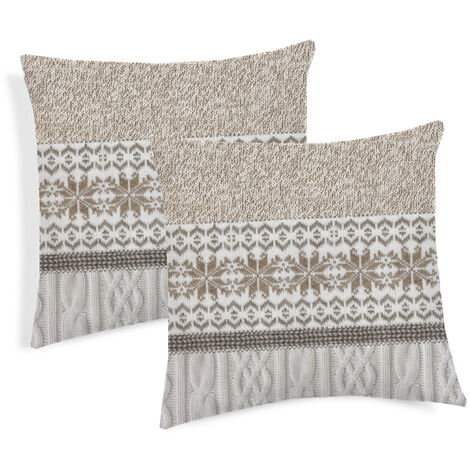 Coppia Cuscini Arredo Imbottiti 40x40 Disegno Maglia Colore Beige