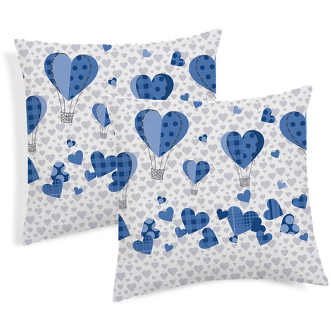 Coppia Cuscini Arredo Imbottiti 40x40 Disegno Mongolfiera Colore Blu