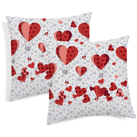 Coppia Cuscini Arredo Imbottiti 40x40 Disegno Mongolfiera Colore Rosso