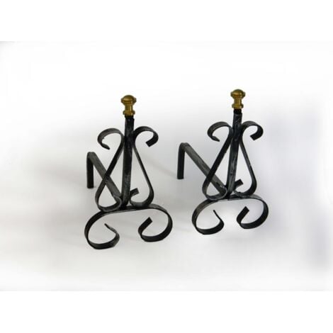 BB BUYBATH Coppia di alari con pomelli in ottone – Supporto legna per camino