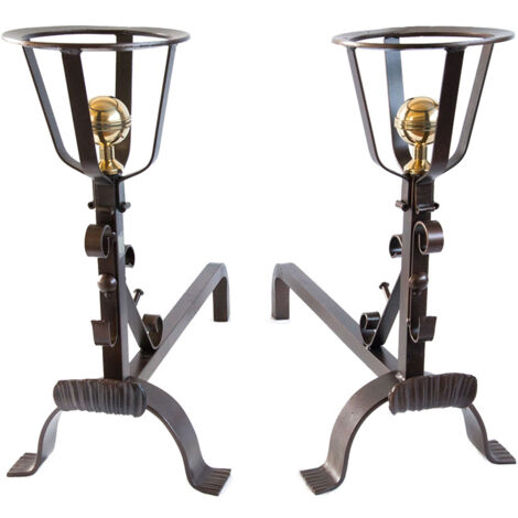 COPPIA DI ALARI FERRO BATTUTO ROCCA 27X62X54 CAMINO CAMINETTO FUOCO