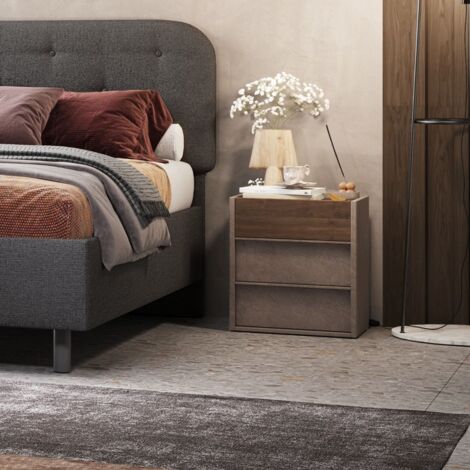 Coppia di comodini a 3 cassetti Mike linea Chèrie in finitura Bronzo e Rovere Mercure