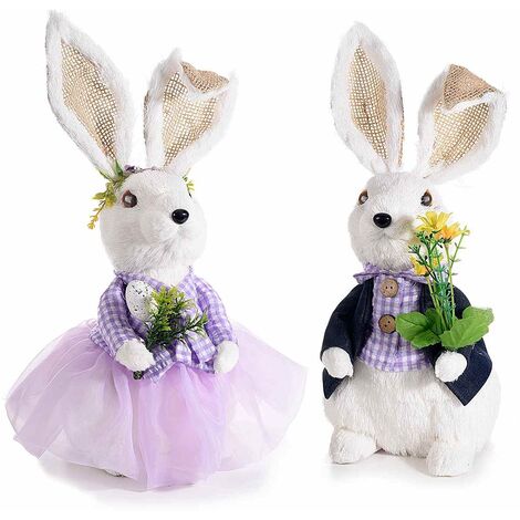 Coppia di Conigli Pasquali in Fibra Naturale Decorazioni per Casa e Negozi Idea Regalo Pasqua Set da 2