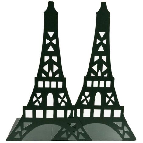 Coppia di fermalibri decorativi in metallo a forma di Torre Eiffel per mensole, scrivanie, ecc. Nero
