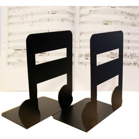 Coppia di fermalibri in metallo massiccio a tema musicale, creativi per bambini e appassionati, ideali per decorare l'ufficio.