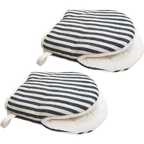 Coppia di mini guanti da forno, resistenti alle alte temperature, corti con passanti per appenderli, adatti per grigliare, cuocere al forno, cucinare e fare barbecue (neri).
