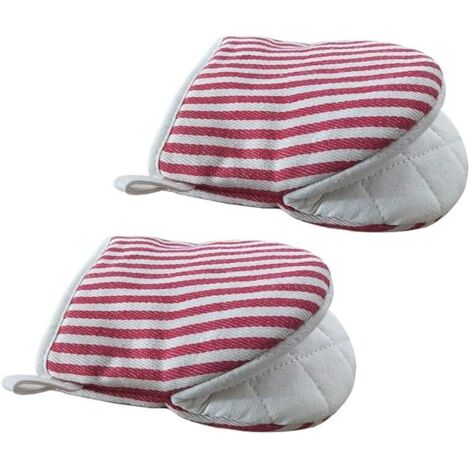 Coppia di mini guanti da forno, resistenti alle alte temperature, guanti corti con passanti per appenderli, adatti per grigliare, cuocere al forno, grigliare e fare barbecue (rossi)