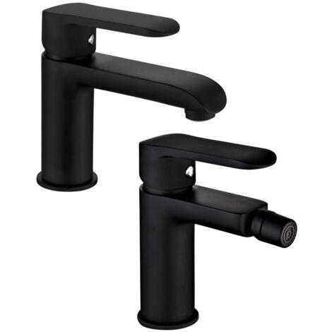 Coppia di miscelatore rubinetto bidet e miscelatore lavabo linea puma nero opaco