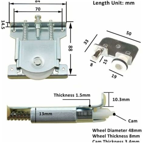 Coppia di rulli per ante scorrevoli per armadi, rulli per ante scorrevoli, rulli per mobili, guide per mobili, per armadi, finestre, porte scorrevoli (argento)