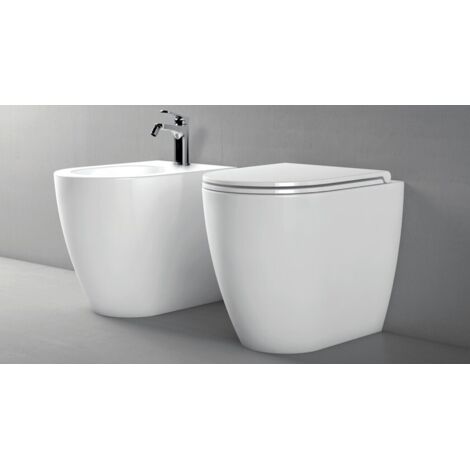 Coppia di sanitari filomuro bianco lucido in ceramica 35x53 cm - Azzurra Ceramica Comoda - Senza copri wc