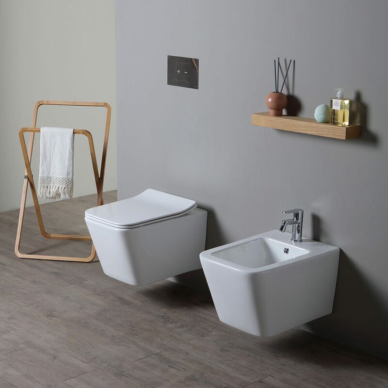 Coppia Di Sanitari Sospesi In Ceramica Rimless Rock