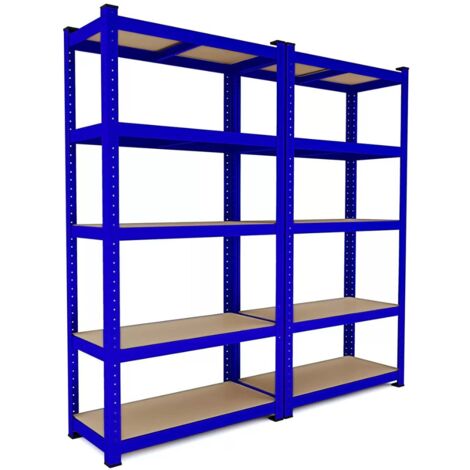 Coppia di scaffali in metallo di colore blu con 5 ripiani in legno MDF 40X90X176 Cilvani