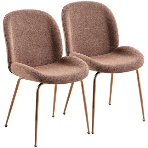 Coppia di sedie in tessuto bouclè marrone con gambe in oro rosa - Shell